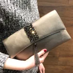 Temperament Versatile Envelope With Drill One Shoulder Slant Bag Small Clutch - Grey
