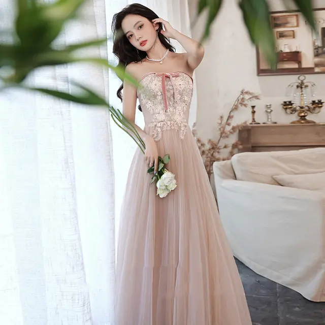 Elegant Tube Lace Sequined Ball Gown Pageantry Gown Prom gown Pink - Shop at LoveMi