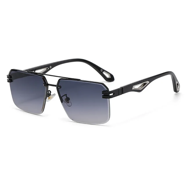 Frameless Cut Edge Double Bridge Sunglasses Black Double Grey - Shop at LoveMi