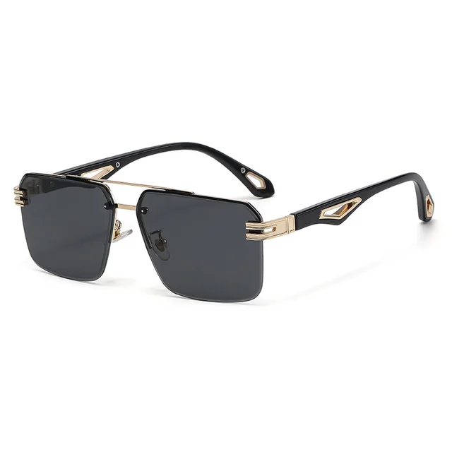 Frameless Cut Edge Double Bridge Sunglasses Gold Grey - Shop at LoveMi