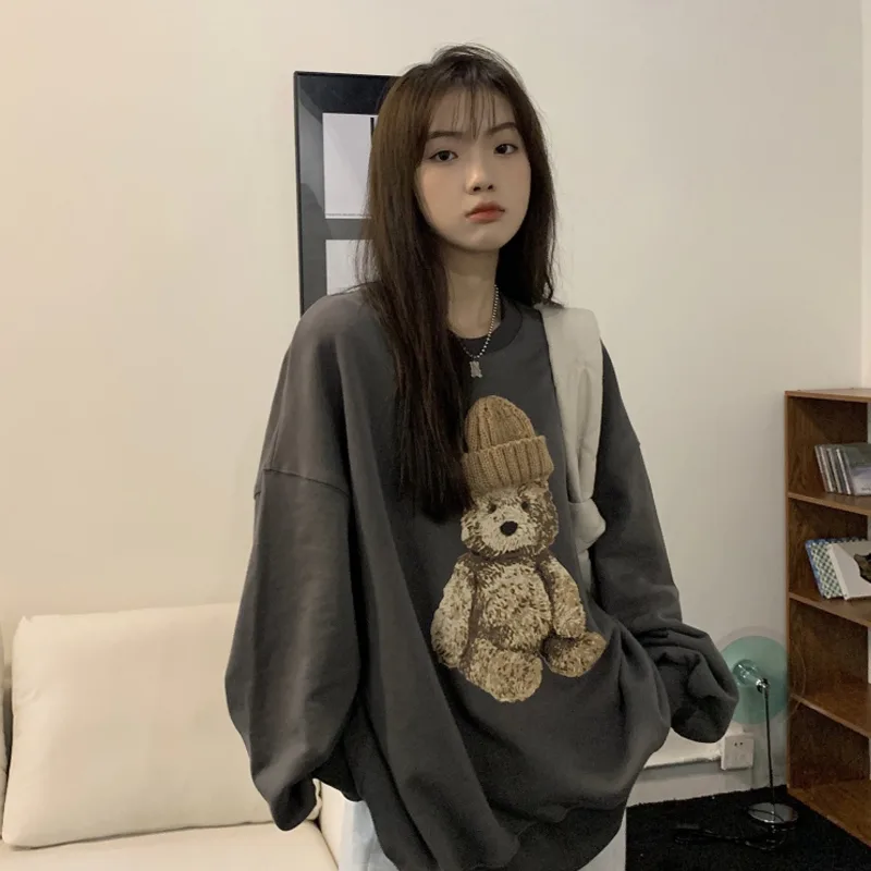 Women's Round Neck Sweater Super Hot Design Dark Grey - Shop at LoveMi