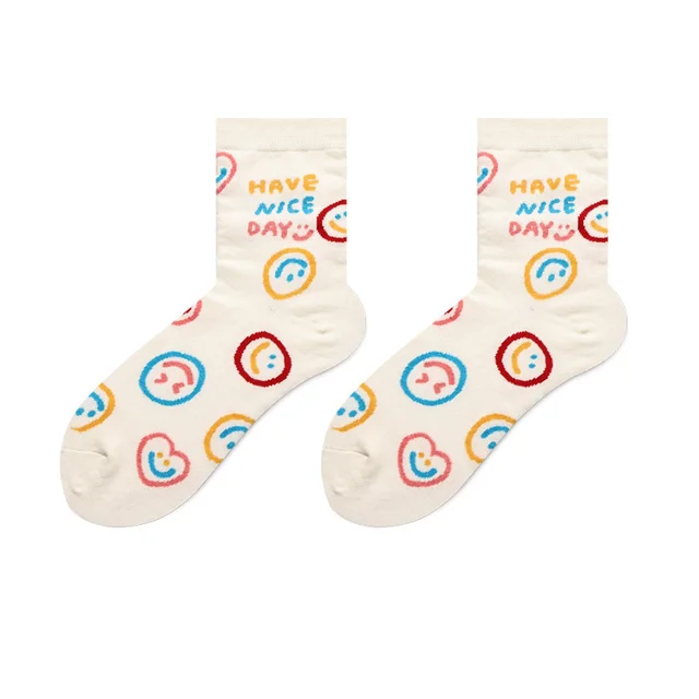 Socks Female Japanese Cute Cartoon Hand painted Stockings Korean Version Smiley - Shop at LoveMi