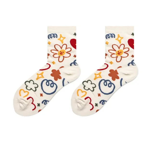 Socks Female Japanese Cute Cartoon Hand painted Stockings Korean Version Sun Flower - Shop at LoveMi