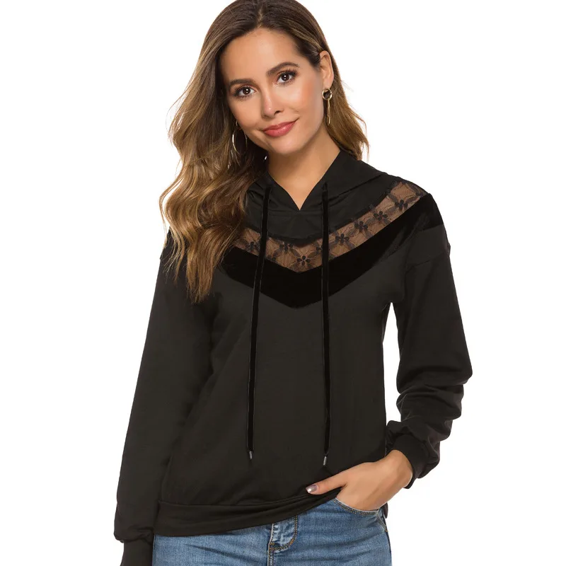 Autumn New Long Sleeve Hooded Sweater Women's Drawstring Coat Black - Shop at LoveMi