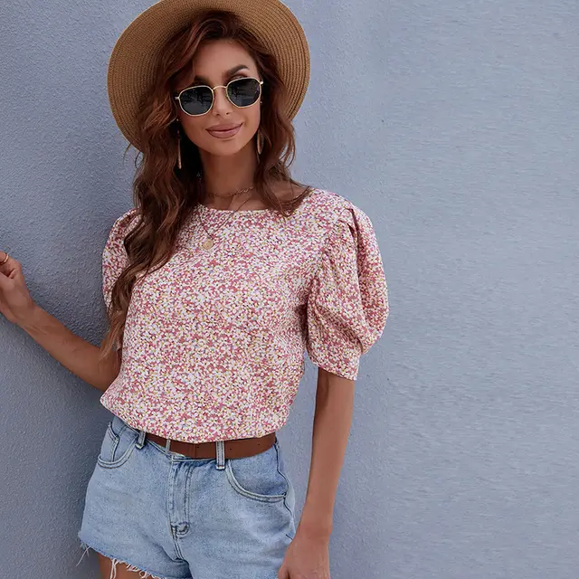 Spring New Temperament Printed Loose Long sleeved European And American Tops Pink - Shop at LoveMi