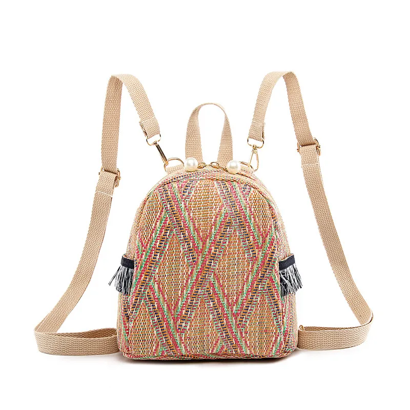 Straw Mini Travel Leisure Woven Backpack Khaki - Shop at LoveMi