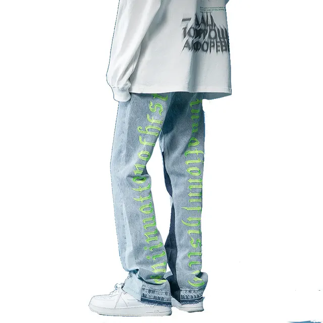 Men's Versatile Letter Print Casual Mopping Pants Blue - Shop at LoveMi