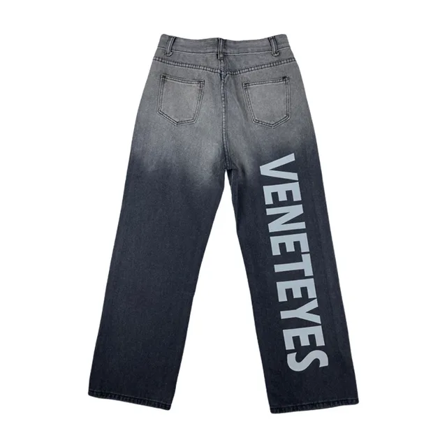 Washed Gradient Jeans Tide Brand Ins Retro Letters Grey - Shop at LoveMi