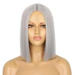 Women's Short Straight Hair Bangs Chemical Fiber Wig Head Cover - Silver Grey
