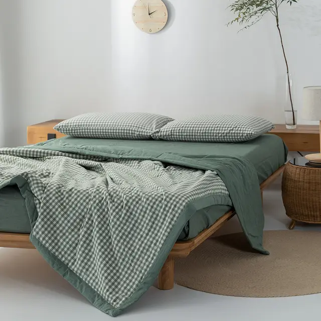 Cotton Unprinted Yarn Dyed Washed Cotton Summer Quilt Set Of Four T - Shop at LoveMi