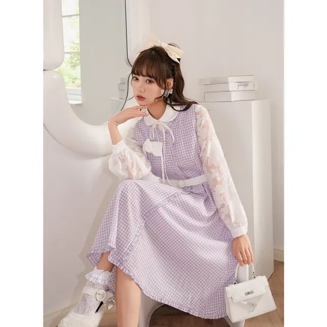 Purple Plaid Vest Skirt Shirt Sweet Girly Dress Jacket - Shop at LoveMi