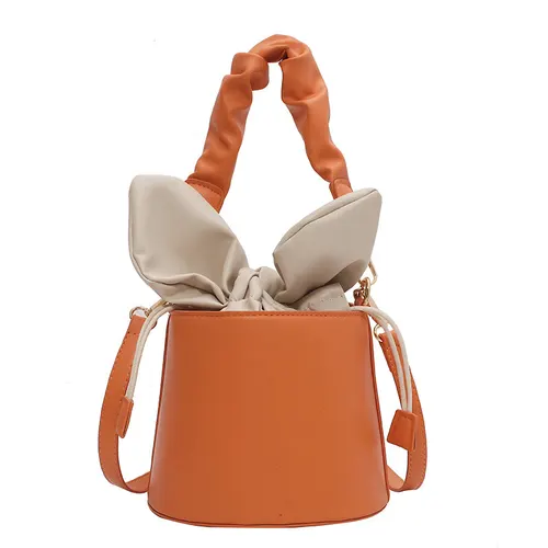Cute Rabbit Ears Girl Heart Tie Bucket Pleated Handbag Orange - Shop at LoveMi