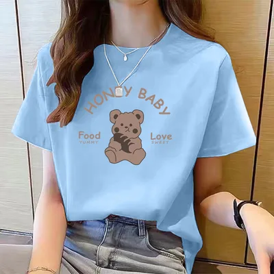 Women's Cute Bear Plus Size Cotton Short Sleeve T shirt 7 Style - Shop at LoveMi