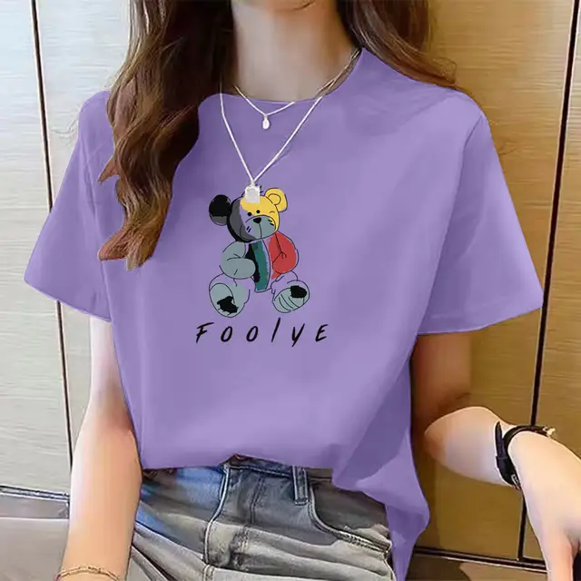 Women's Cute Bear Plus Size Cotton Short Sleeve T shirt 3 Style - Shop at LoveMi