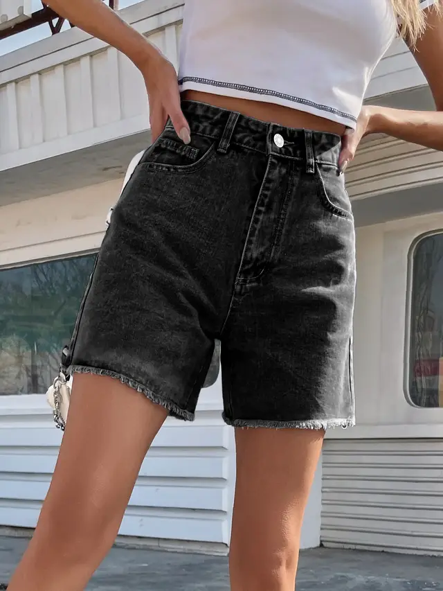 Loose Casual Women's New Denim Shorts Black - Shop at LoveMi