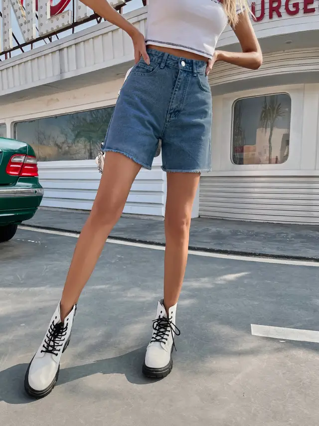 Loose Casual Women's New Denim Shorts Dark Blue - Shop at LoveMi
