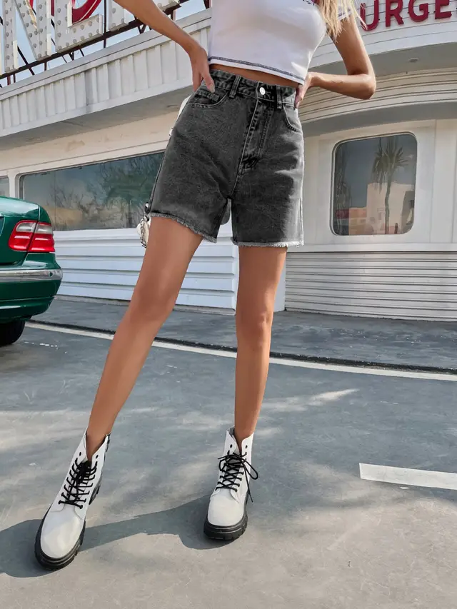 Loose Casual Women's New Denim Shorts Dark Grey - Shop at LoveMi