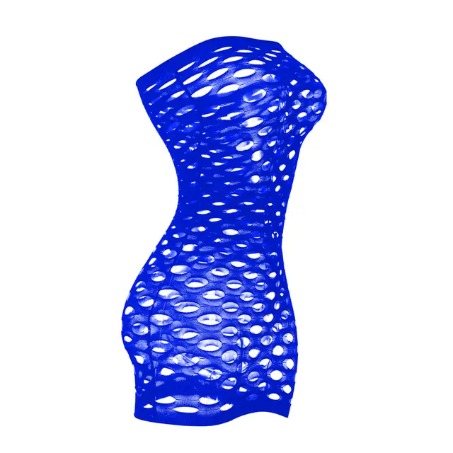 Tube Top Net Dress Net Skirt Full Body Hollow Transparent Round Hole Clothes Sapphire - Shop at LoveMi