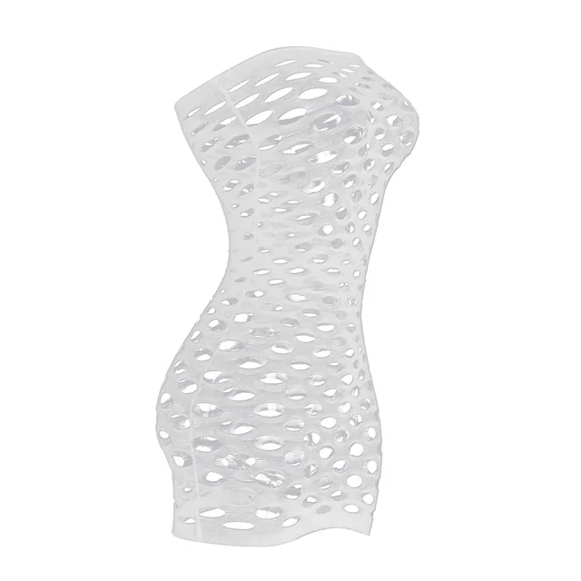 Tube Top Net Dress Net Skirt Full Body Hollow Transparent Round Hole Clothes White - Shop at LoveMi