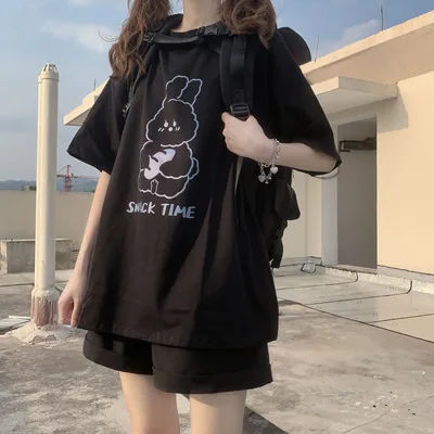 Cute Short Sleeve T shirt Women's High Waist Cropped Navel 2Black - Shop at LoveMi