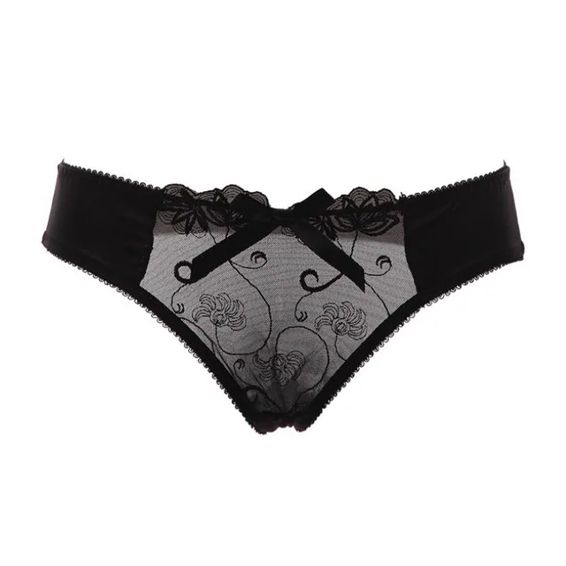 Ladies Fashion Transparent See Through Hollow Embroidery Briefs Black - Shop at LoveMi