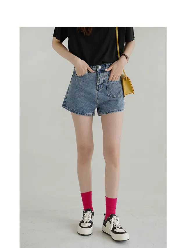 Women's All match Retro Denim Shorts With Side Small Pockets Dark - Shop at LoveMi