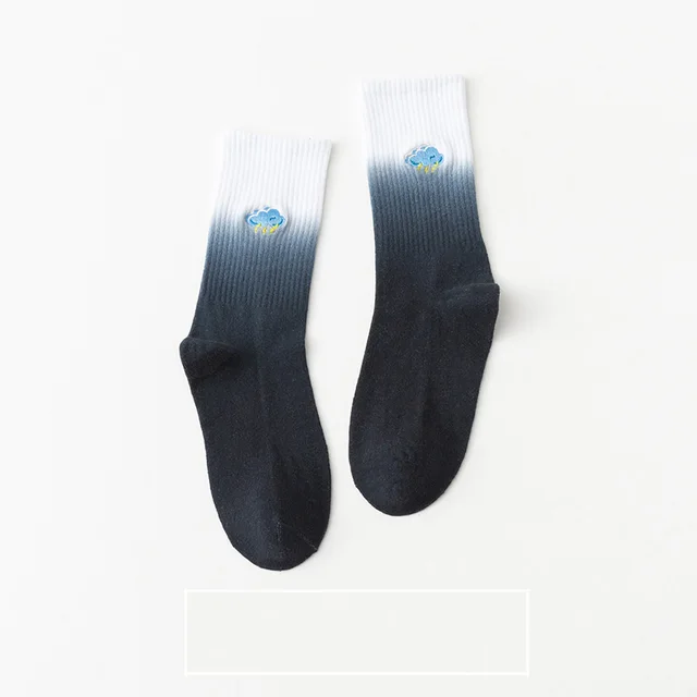 Tie dye Colorful Embroidery Mid Tube Women's Socks Black - Shop at LoveMi