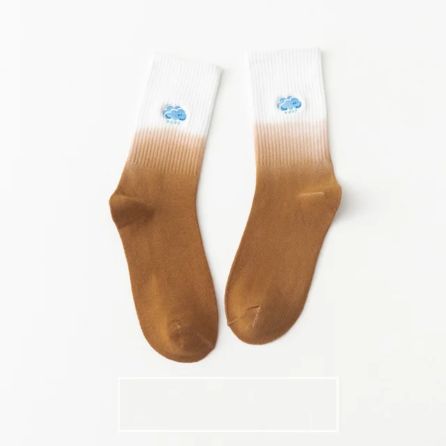 Tie dye Colorful Embroidery Mid Tube Women's Socks Coffee - Shop at LoveMi
