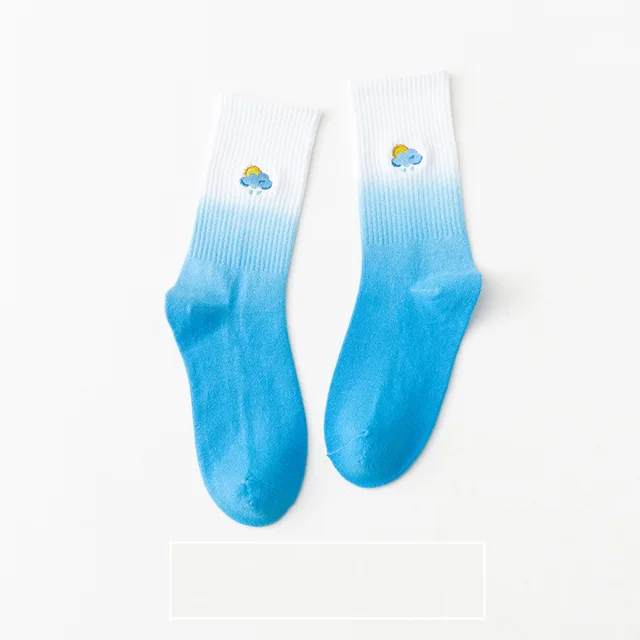 Tie dye Colorful Embroidery Mid Tube Women's Socks Dark Blue - Shop at LoveMi