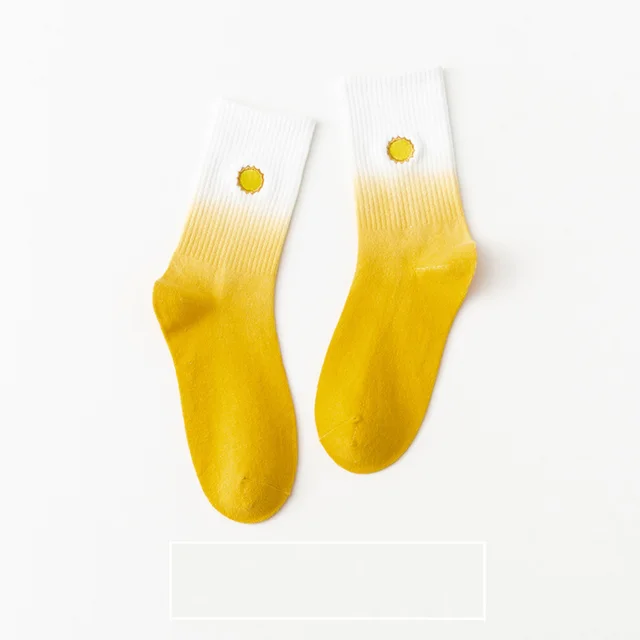 Tie dye Colorful Embroidery Mid Tube Women's Socks Yellow - Shop at LoveMi