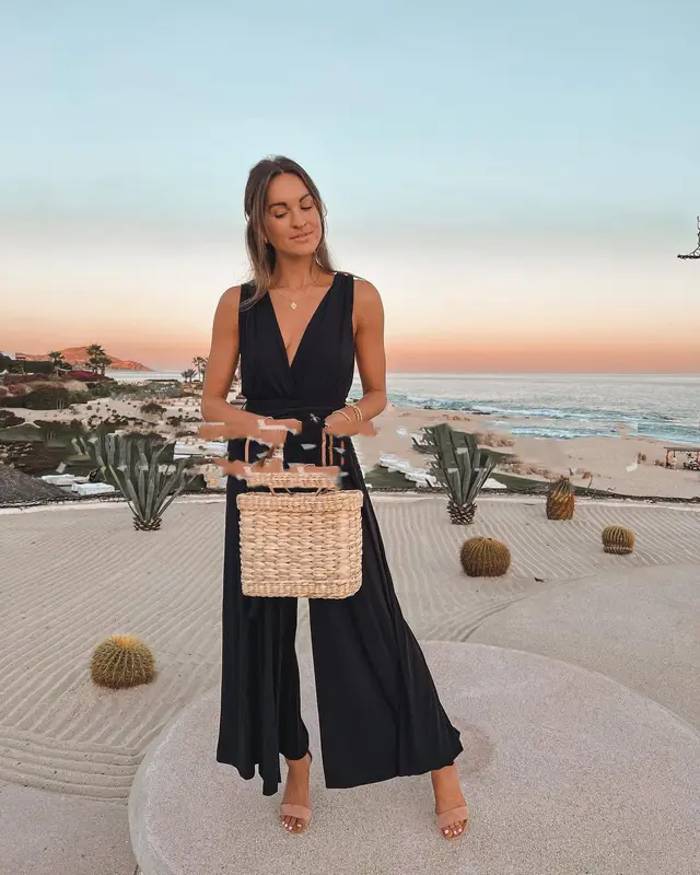 Women's Sling Sleeveless V Neck Backless Jumpsuit Black - Shop at LoveMi