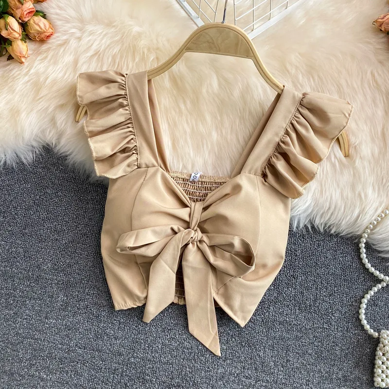 Xiayang Style Women's Short Bow Vest Apricot - Shop at LoveMi