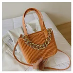 Pleated Handbag Chain Embellished One-Shoulder Span - Orange