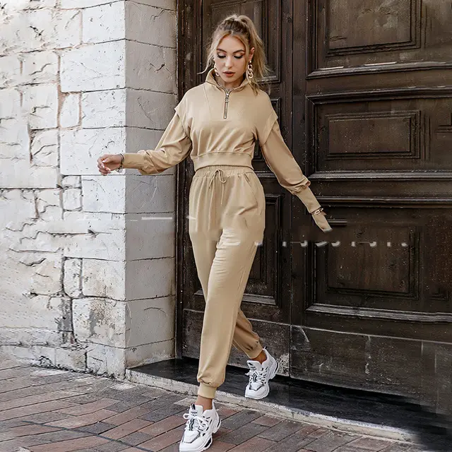 New Solid Color European And American Fashion Knitted Suit Khaki - Shop at LoveMi