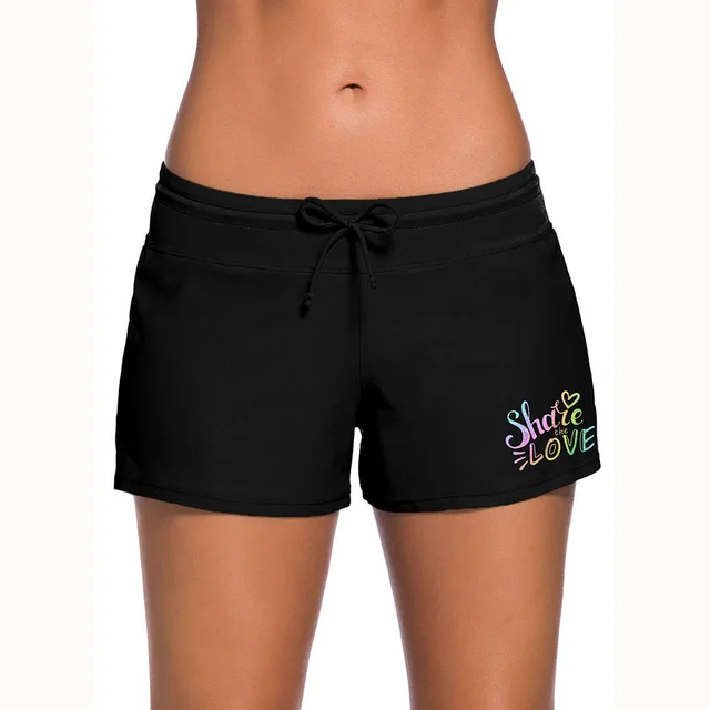 Women's Patterned Lace up Boxer Swimming Trunks Black Shaie Love - Shop at LoveMi