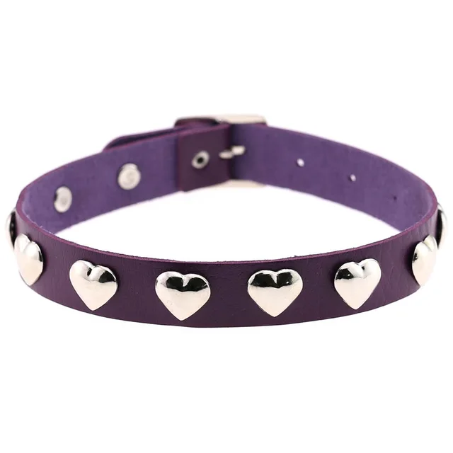 Fan Original New Punk Gothic Love Heart shaped Rivets Pin Buckle Necklace Purple - Shop at LoveMi
