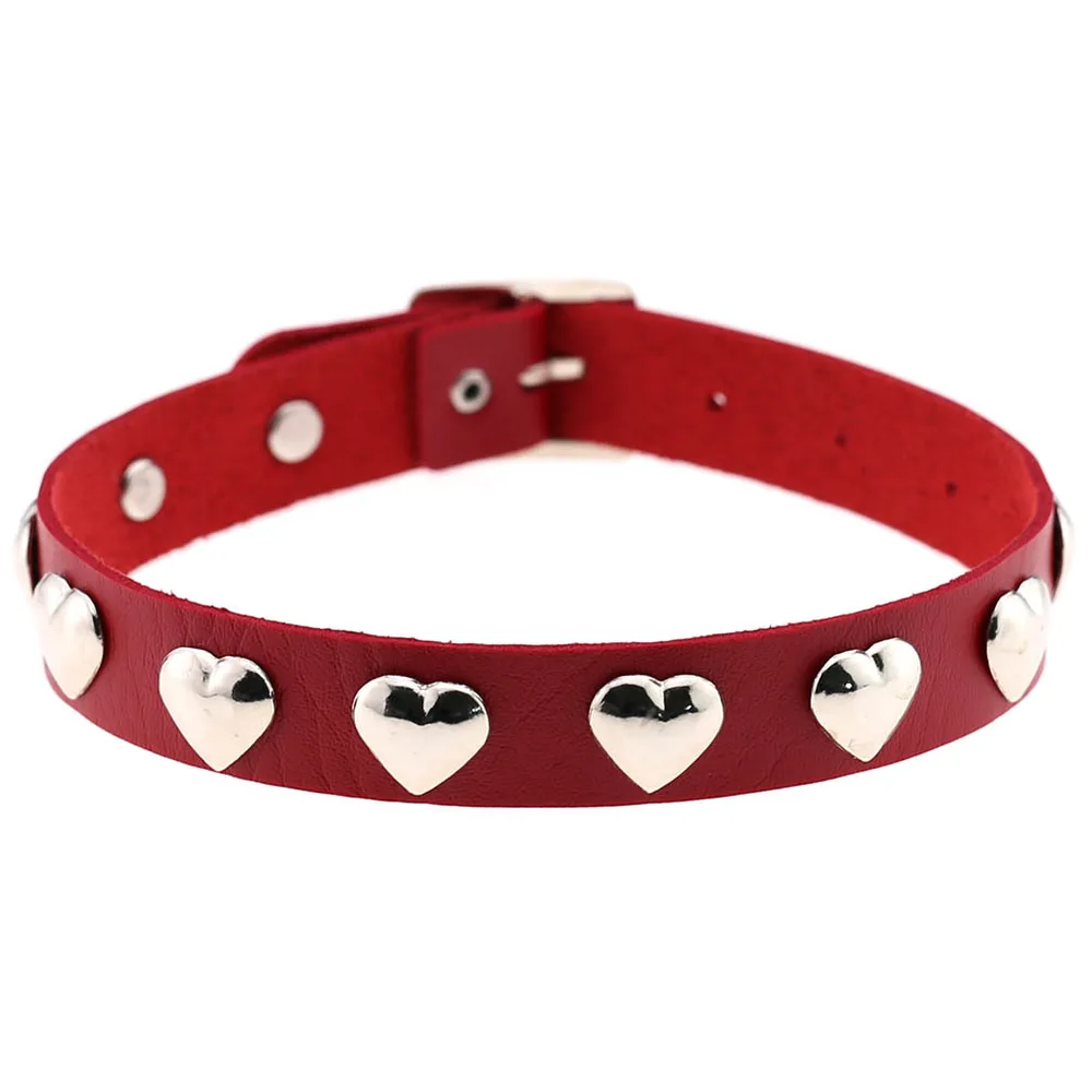 Fan Original New Punk Gothic Love Heart-shaped Rivets Pin Buckle Necklace - Red
