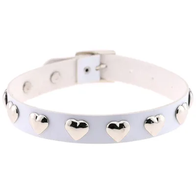 Fan Original New Punk Gothic Love Heart shaped Rivets Pin Buckle Necklace White - Shop at LoveMi