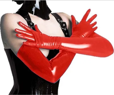 Bright Leather Faux Lacquer Gloves Long Glued Latex Temptation Red - Shop at LoveMi