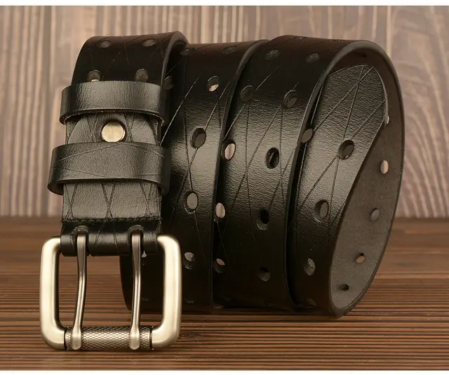 Men's Belt Leather Personality Belt Men's Casual Jeans Belt Black - Shop at LoveMi