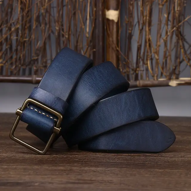 Smooth Buckle Head Layer Cowhide Retro Simple All match Denim Belt Baolan - Shop at LoveMi
