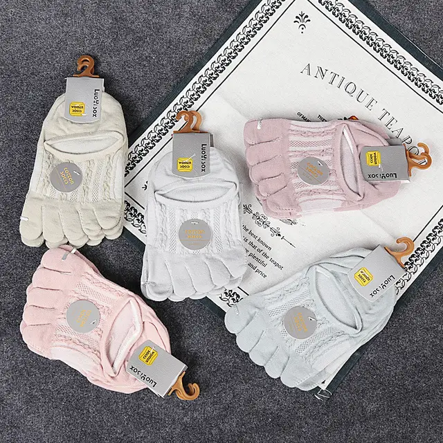 Ladies Pure Cotton Deodorant Socks Sweat Absorbing Invisible Five Finger Socks Ladies Twist Candy Color - Shop at LoveMi