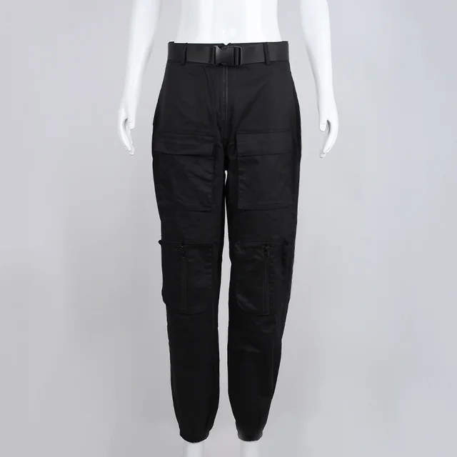 Ladies Slim Fit High Waist Pocket Casual Cargo Pants Black - Shop at LoveMi