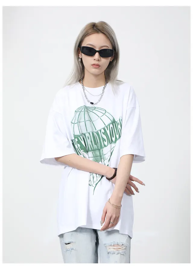 Couple Half Earth Letter Print Short Sleeve T Shirt White - Shop at LoveMi