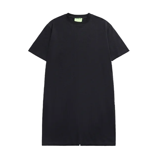 Solid Color Slub Cotton Over the Knee Short Sleeve Long Skirt T Shirt Black - Shop at LoveMi