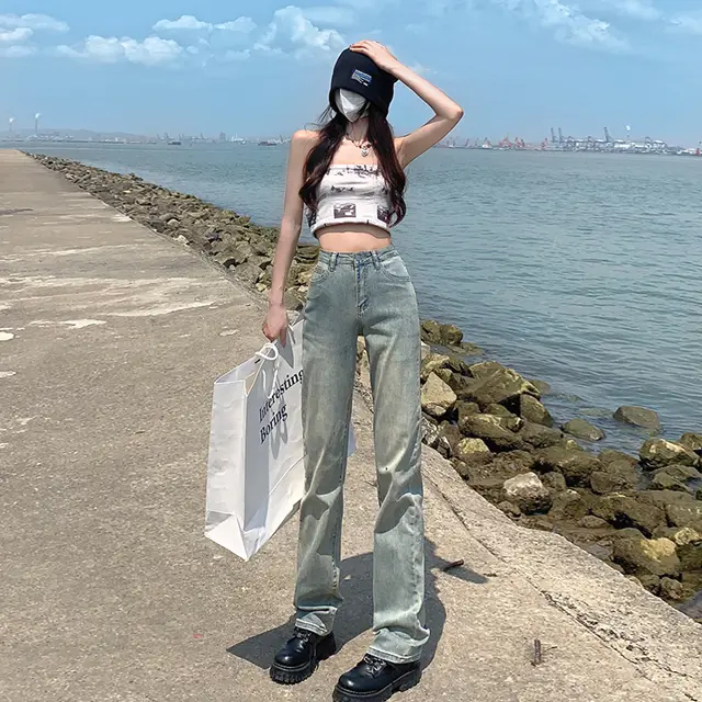 Women's American Style Retro High Street Washed Jeans Trousers - Shop at LoveMi