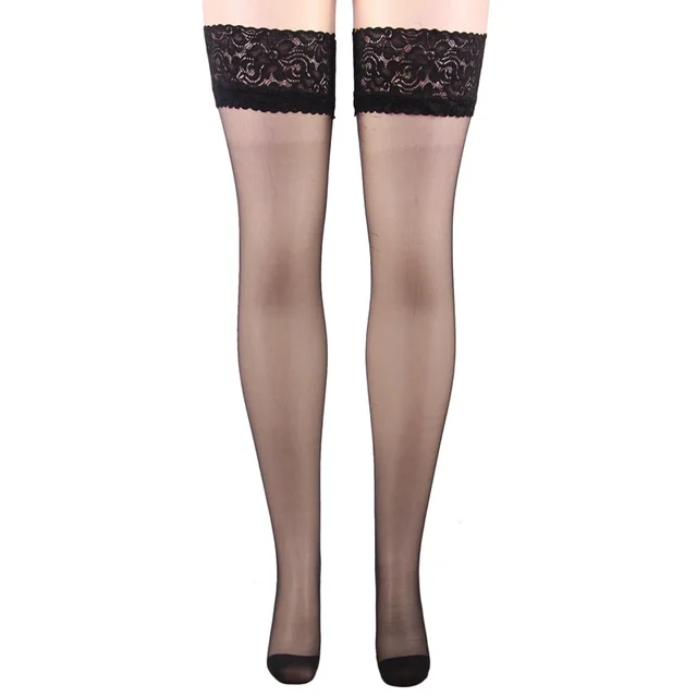 Wide Lace High Tube Sling Women's Stockings Silicone Non slip H34781Black - Shop at LoveMi