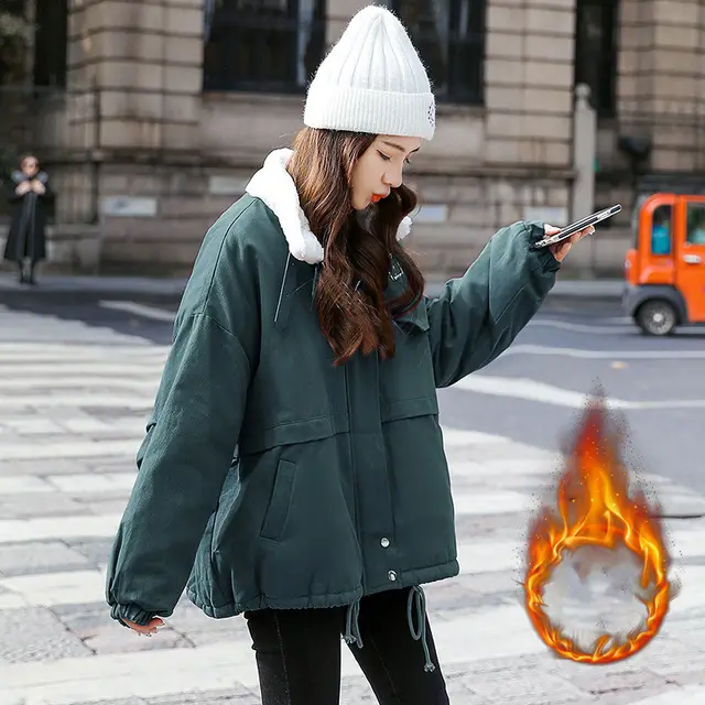 Lamb Wool Coat Tooling Padded Plus Velvet Thick Padded Jacket Dark Green Plus Velvet - Shop at LoveMi
