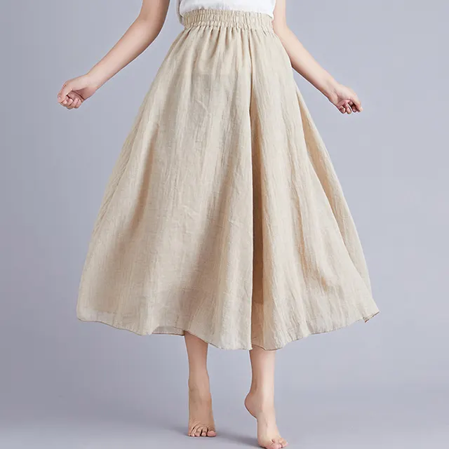 Elegant A line Elastic Waist Big Trousers Wide Leg Culottes Trendy Apricot - Shop at LoveMi