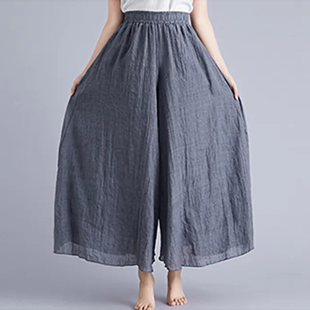 Elegant A line Elastic Waist Big Trousers Wide Leg Culottes Trendy Dark Grey - Shop at LoveMi